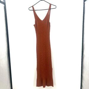 Current Terra Burnt Orange Ribbed Knit Deep V Tank Dress Women's Small
